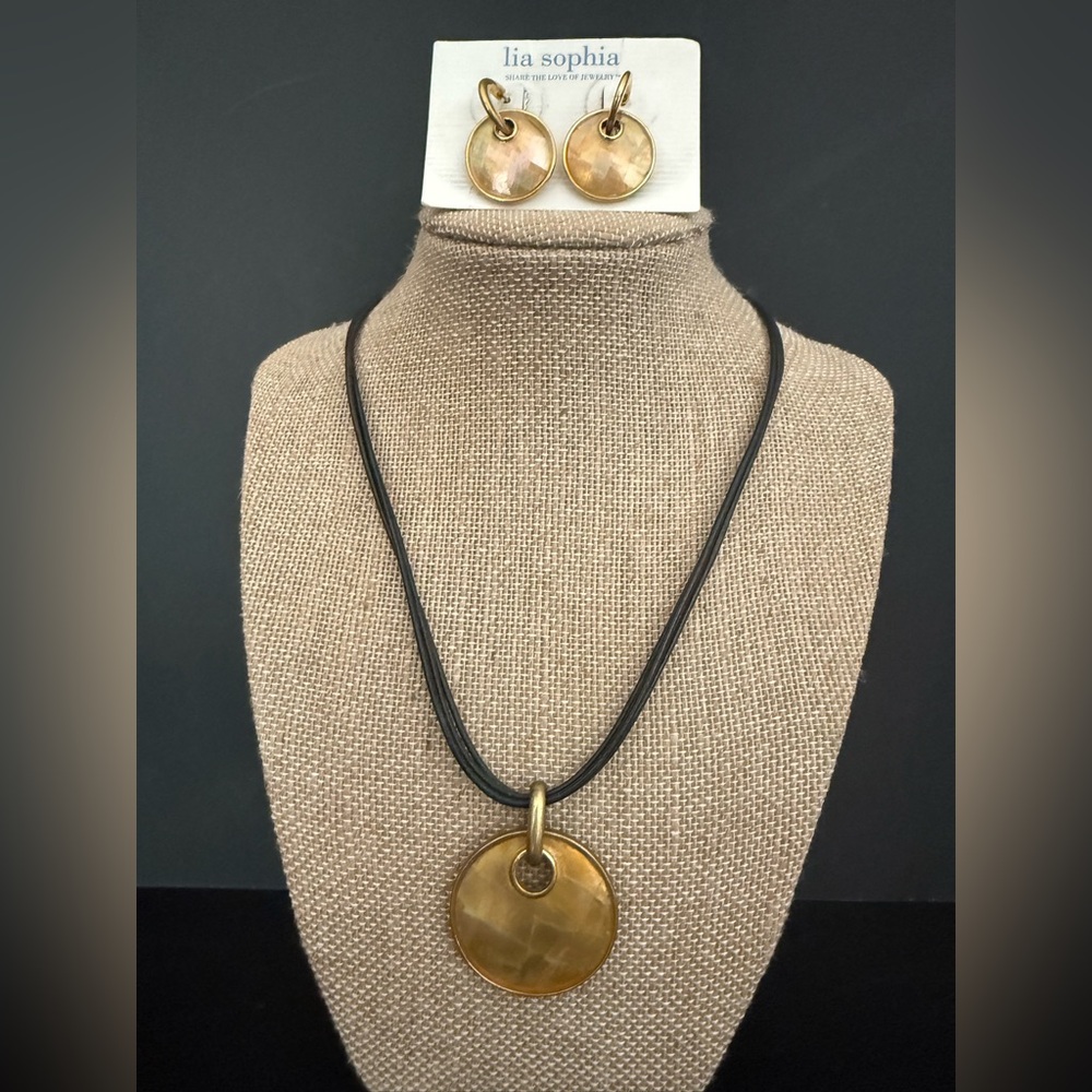 Lia Sophia Gold Disc Necklace and Earring Set